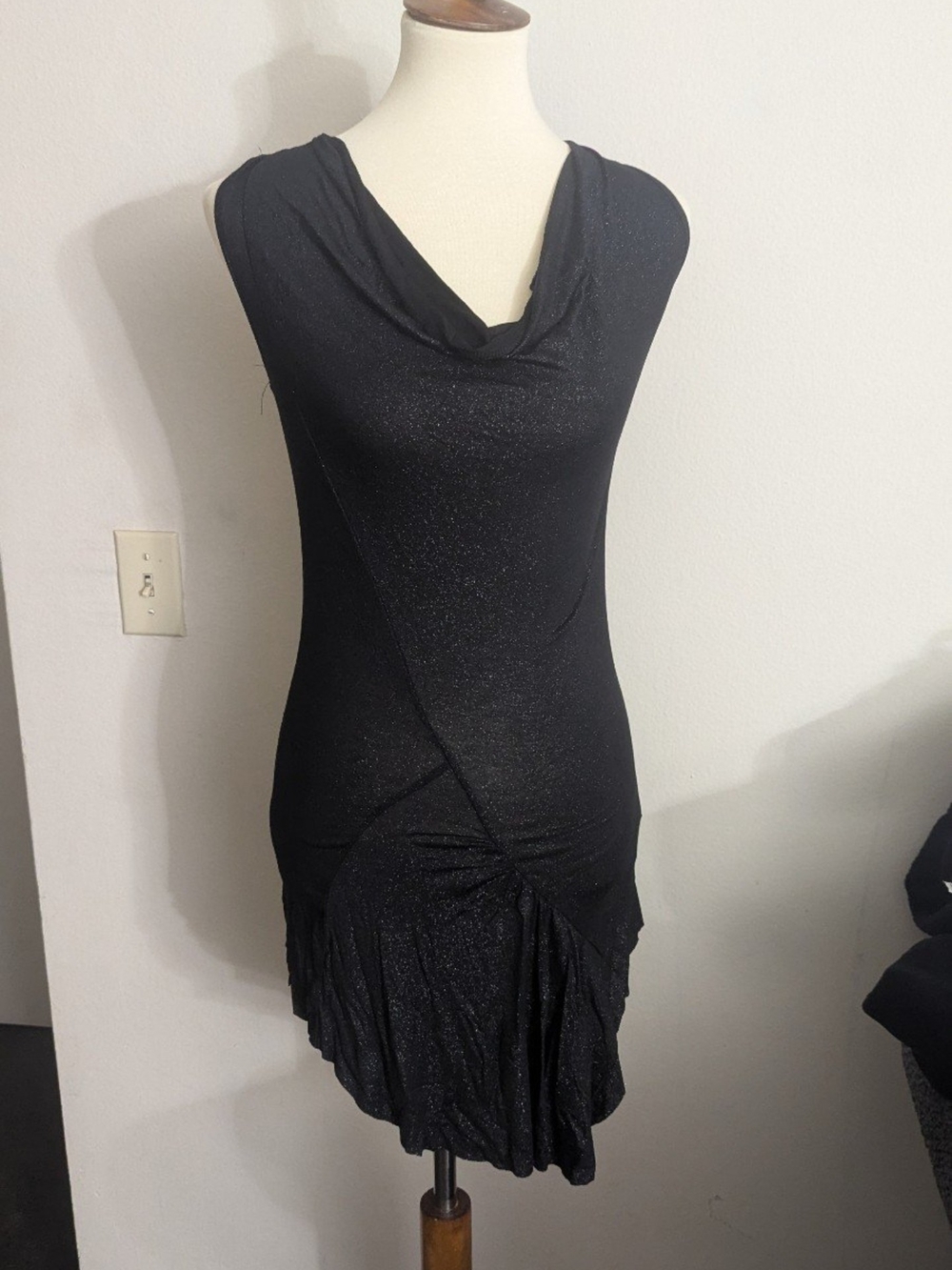 NWT April Girl Shimmer Glitter Cowl Neck Ruched Bodycon Mini Cocktail Dress